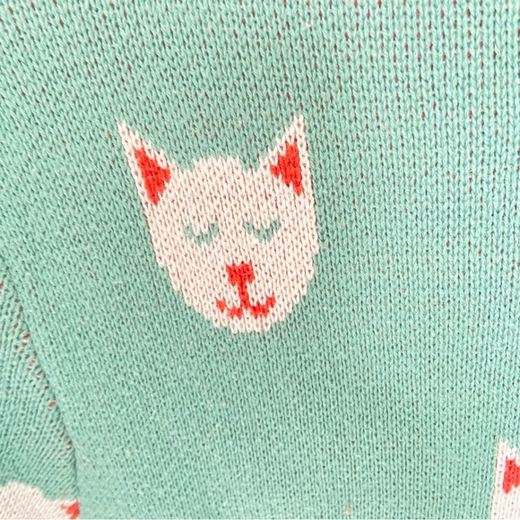 ModCloth 😻 Cat Cardigan 100% Cotton Green Teal with Orange White Accents Kitty S - Picture 8 of 10